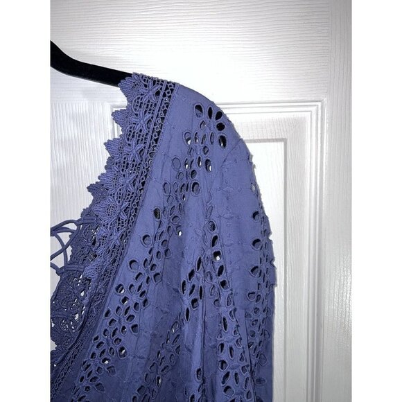 BARDOT Cotton Eyelet Embroidered Open Back Front Tie Long Sleeve Blouse - Picture 10 of 13